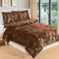 Pościel z mikropluszu Piórka brązowy, 140 x 200 cm, 70 x 90 cm